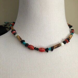 Chip Stone Wood Look Beaded Necklace